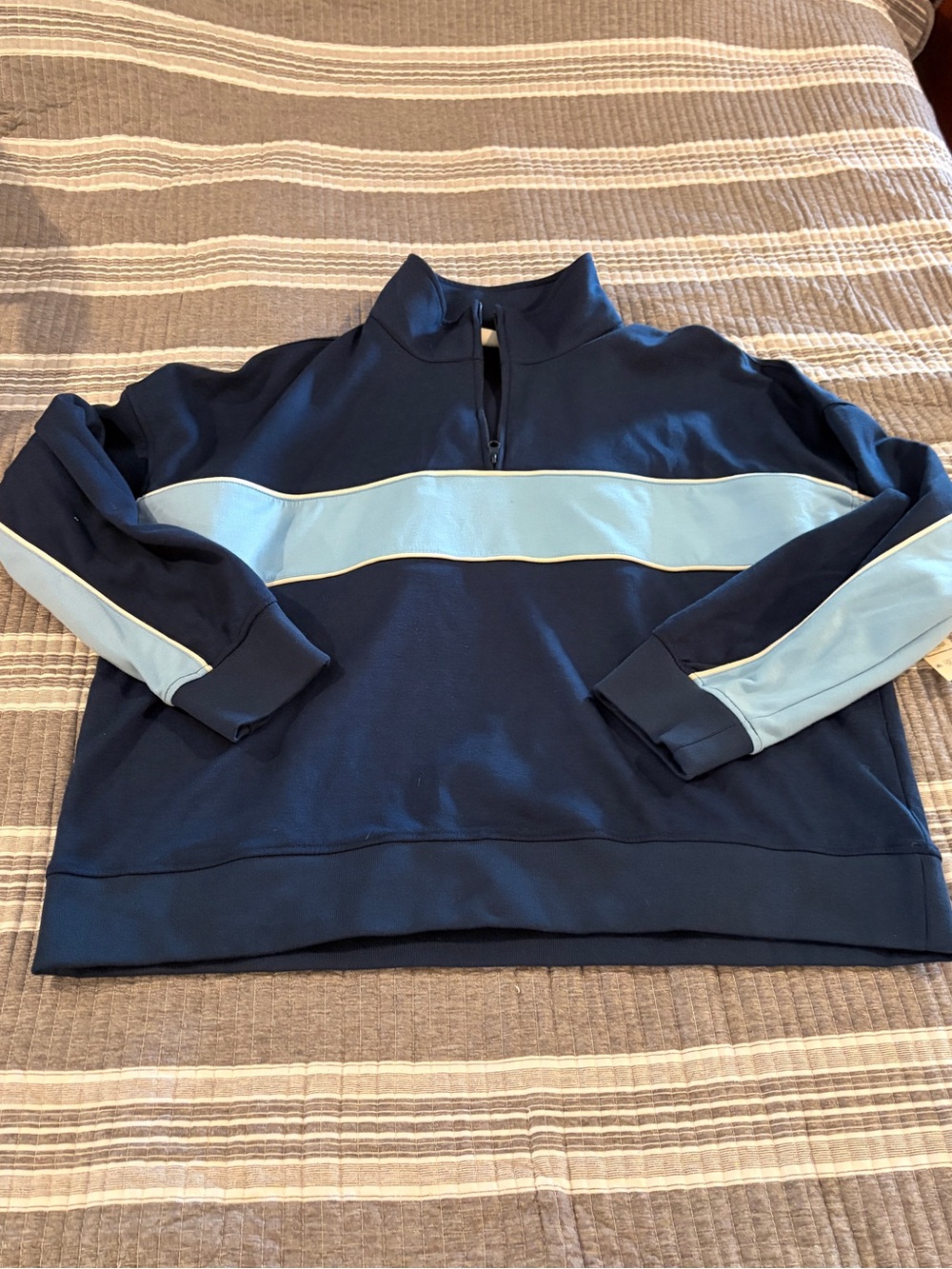 Brand New Women’s XL Navy Quarter-Zip Pullover with Light Blue Stripe